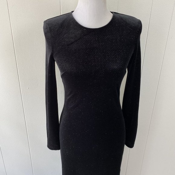 & OTHER STORIES Long Sleeve Velvet Midi Black Dress Bodycon Gold Sparkles Sz. 2 - Picture 3 of 16